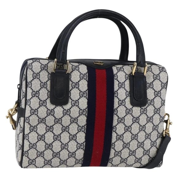 GUCCI GG Supreme Sherry Line Shoulder Bag PVC 2way Navy Gold 010 378 Auth 145988 - Picture 2 of 16